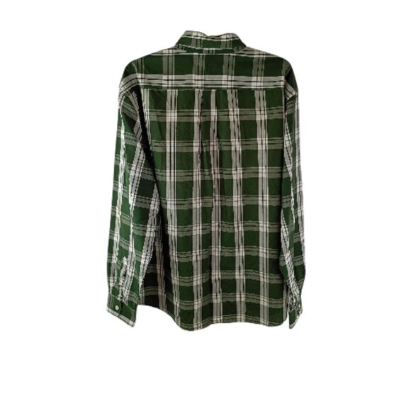 DOCKERS Men's Classic Plaid Shirt XL Green White Cotton Polyester Rustic - Picture 3 of 5